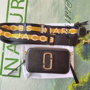 Marc Jacobs Snapshot Crossbody Bag Black yellow shoulder strap